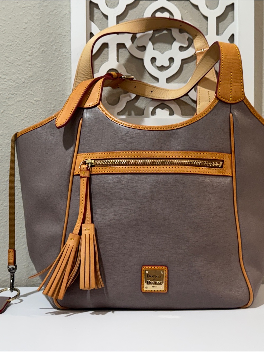 Dooney & Bourke Taupe and Tan Leather-Trim Tote